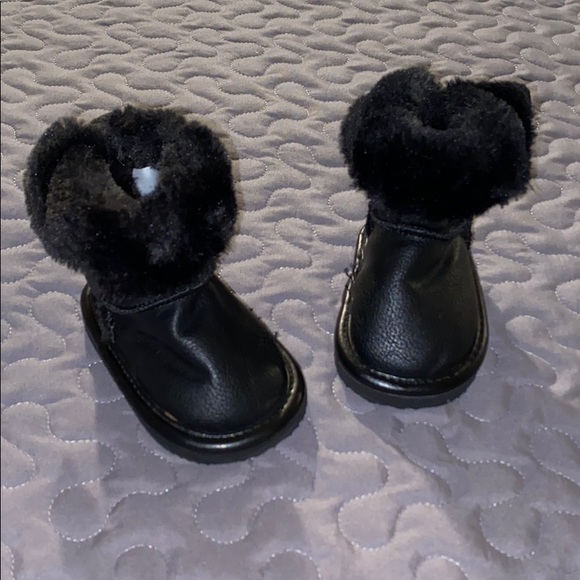 H&M Baby Faux Fur Warm Lined Leather Black Boots - Picture 3 of 10